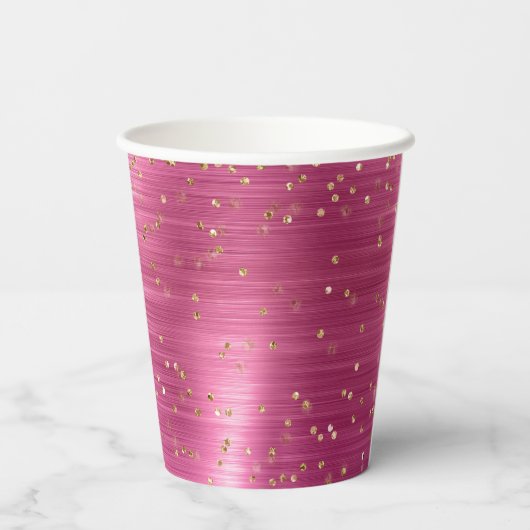Pink Glam Gold Sparkle Confetti Verjaardag Papieren Bekers (Achterkant)