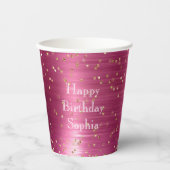 Pink Glam Gold Sparkle Confetti Verjaardag Papieren Bekers (Voorkant)