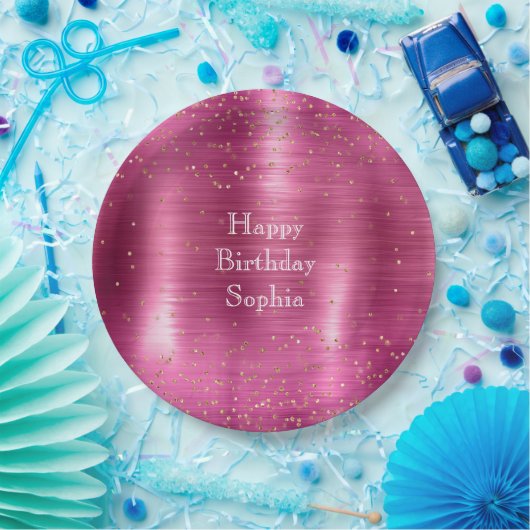 Pink Glam Gold Sparkle Confetti Verjaardag Papieren Bordje (Feest)