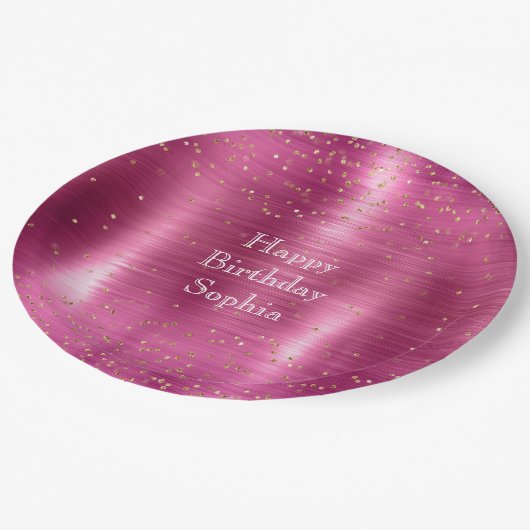 Pink Glam Gold Sparkle Confetti Verjaardag Papieren Bordje (Gekanteld)