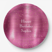Pink Glam Gold Sparkle Confetti Verjaardag Papieren Bordje (Voorkant)