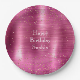 Pink Glam Gold Sparkle Confetti Verjaardag Papieren Bordje