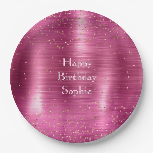 Pink Glam Gold Sparkle Confetti Verjaardag Papieren Bordje (Voorkant)