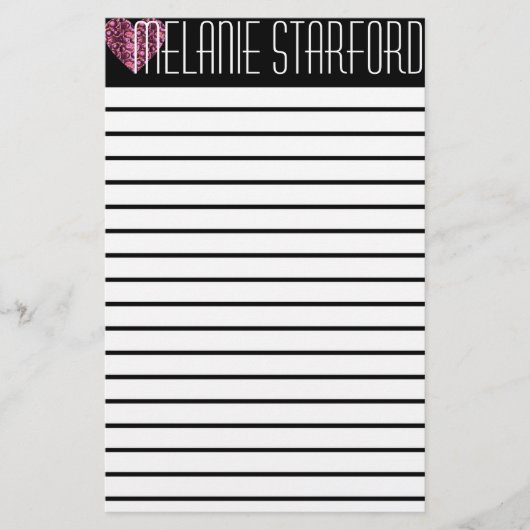 Pink Glam Heart Lined Briefpapier (Voorkant)