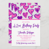 Pink Glam Heart Pattern 42e verjaardag uitnodiging (Voorkant / Achterkant)