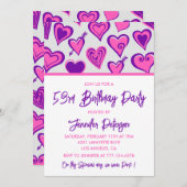 Pink Glam Heart Pattern 53e verjaardag uitnodiging (Voorkant / Achterkant)