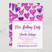 Pink Glam Heart Pattern 93e verjaardag uitnodiging (Voorkant / Achterkant)
