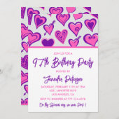 Pink Glam Heart Pattern 97e verjaardag uitnodiging (Voorkant / Achterkant)