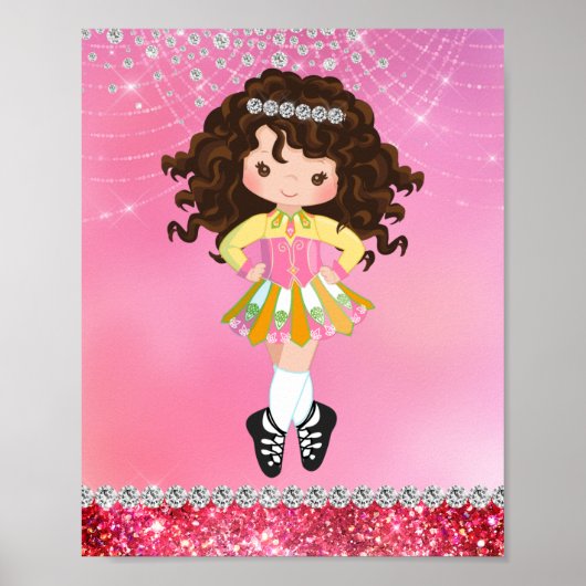 Pink Glam Irish Dance Brunette Girl Poster (Voorkant)