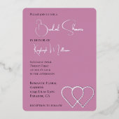 Pink Glam Pearl Two Hearts Vrijgezellenfeest Folie Uitnodiging (Voorkant)
