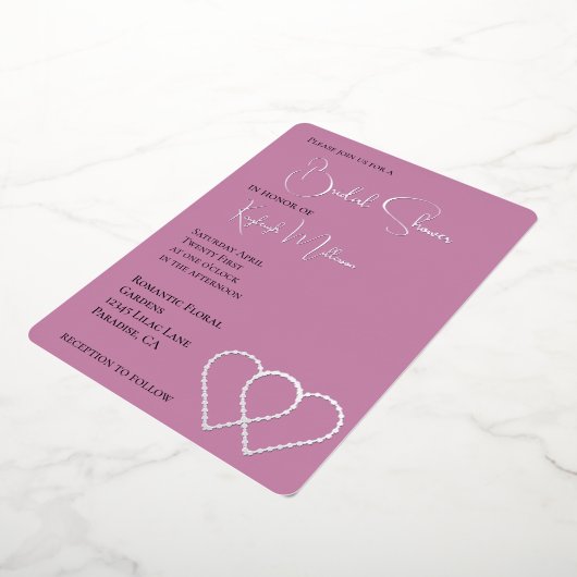 Pink Glam Pearl Two Hearts Vrijgezellenfeest Folie Uitnodiging (Gedraaid)