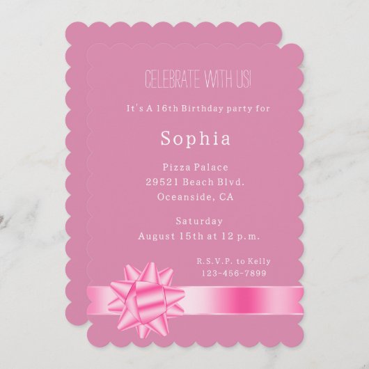 Pink Glam Ribbon en Boog Verjaardag Kaart (Voorkant / Achterkant)