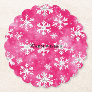 Pink Glam Sneeuwvlokken Kerstmis Kartonnen Onderzetters