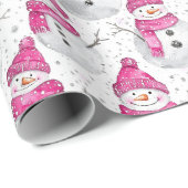 Pink Glam Snowman Snowwoman Christmas Cadeaupapier (Rol Hoek)