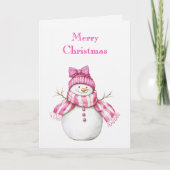 Pink Glam Snowman Snowwoman Christmas Kaart (Voorkant)