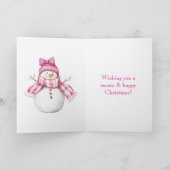 Pink Glam Snowman Snowwoman Christmas Kaart (Binnen)