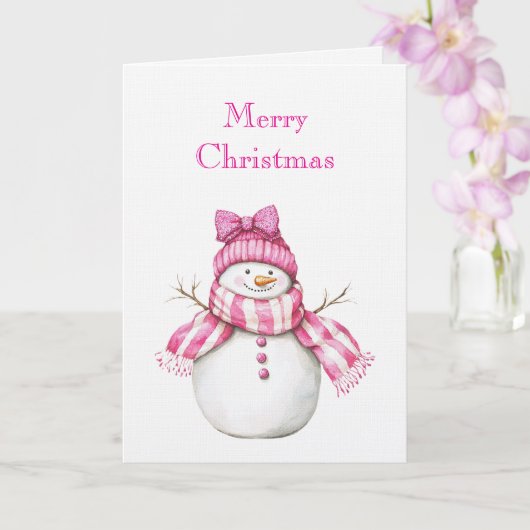 Pink Glam Snowman Snowwoman Christmas Kaart (Orchidee)
