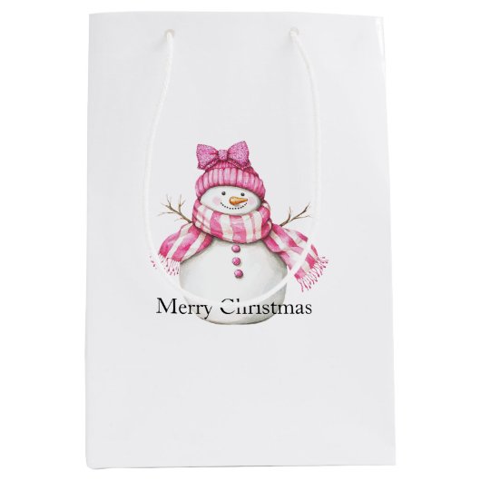 Pink Glam Snowman Snowwoman Christmas Medium Cadeauzakje (Voorkant)