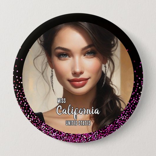 Pink Glimmer Pageant Photo Button Pin (Voorkant)