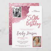 Pink Glitter 2 foto verrassing 50ste verjaardag Kaart (Voorkant / Achterkant)