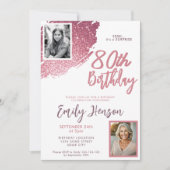 Pink Glitter 2 foto verrassing 80ste verjaardag Kaart (Voorkant)
