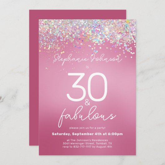 Pink Glitter 30 en het fantastische 30ste verjaard Kaart (Voorkant / Achterkant)