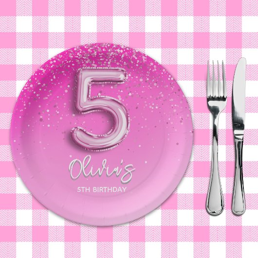 "Pink Glitter 5th Birthday Party –Fabulous at Five Papieren Bordje