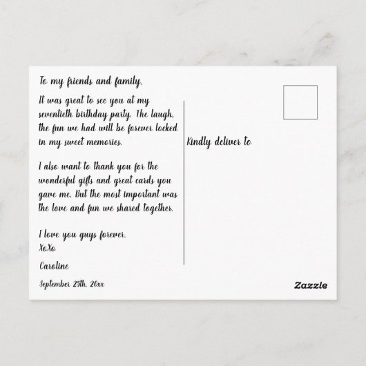 Pink Glitter, 70ste verjaardag Briefkaart (Achterkant)