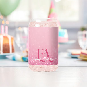 Pink Glitter – Aangepaste naam & Initialen Blikvorm Glas