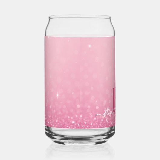 Pink Glitter – Aangepaste naam & Initialen Blikvorm Glas (Rechts)