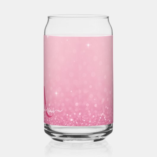 Pink Glitter – Aangepaste naam & Initialen Blikvorm Glas (Links)