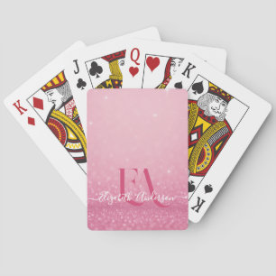 Pink Glitter – Aangepaste naam & Initialen Pokerkaarten