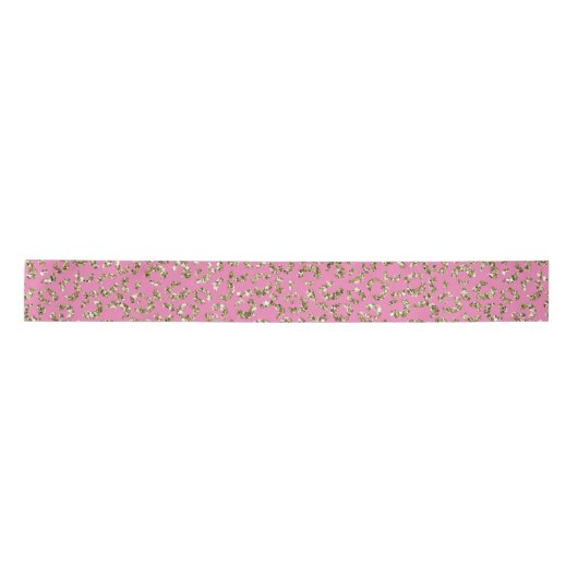 Pink Glitter Antiek Gold Leopard Satijnen Lint (Voorkant)