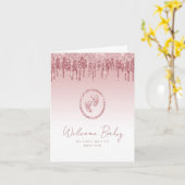 Pink Glitter Baby shower Welkom Kaart (Gele Bloem)