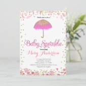 PINK GLITTER Baby Sprinkle Invitation umbrella Kaart (Staand voorkant)