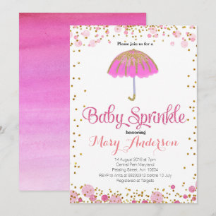 PINK GLITTER Baby Sprinkle Invitation umbrella Kaart