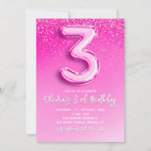 Pink Glitter Balloon 3rd Birthday for Girls Kaart (Voorkant)