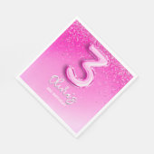 Pink Glitter Balloon 3rd Birthday Party for Girls Servet (Hoek)