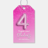 Pink Glitter Balloon 4th Birthday for Girls Cadeaulabel (Voorkant)
