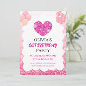 Pink Glitter & Balloons Birthday Party Kaart (Staand voorkant)