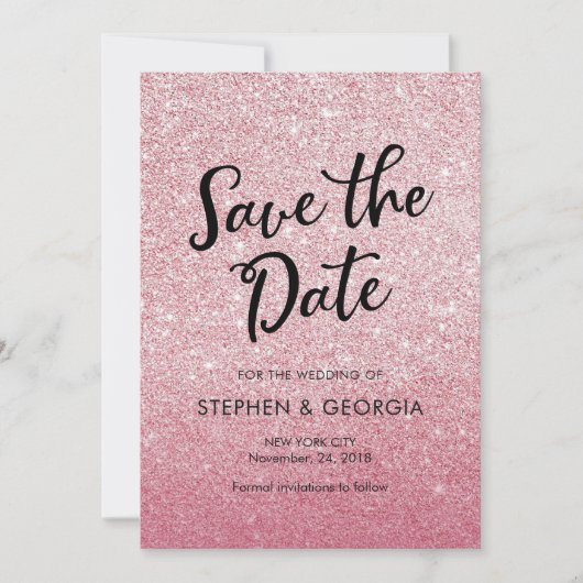 Pink Glitter Bewaar de datum bruiloft uitnodiginge Save The Date (Voorkant)