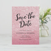 Pink Glitter Bewaar de datum bruiloft uitnodiginge Save The Date (Staand voorkant)