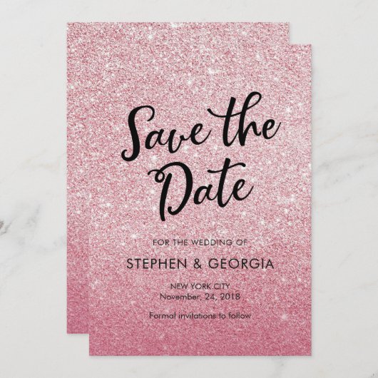 Pink Glitter Bewaar de datum bruiloft uitnodiginge Save The Date (Voorkant / Achterkant)