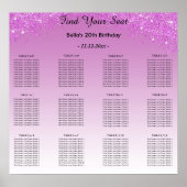 Pink Glitter Birthday Alphabetic Seating Plan Poster (Voorkant)