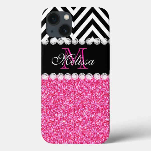 PINK GLITTER BLACK CHEVRON MONOGRAM Case-Mate iPhone CASE (Achterkant)