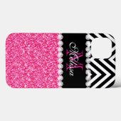 PINK GLITTER BLACK CHEVRON MONOGRAM Case-Mate iPhone CASE (Achterkant (horizontaal))