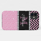 PINK GLITTER BLACK CHEVRON MONOGRAMMED Case-Mate iPhone CASE (Achterkant (horizontaal))