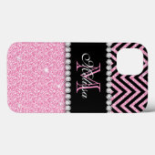 PINK GLITTER BLACK CHEVRON MONOGRAMMED Case-Mate iPhone CASE (Achterkant (horizontaal))