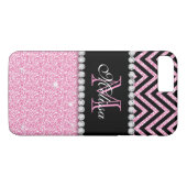 PINK GLITTER BLACK CHEVRON MONOGRAMMED Case-Mate iPhone CASE (Achterkant (Horizontaal))
