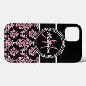 PINK GLITTER BLACK DAMASK UW MONOGRAM Case-Mate iPhone CASE (Achterkant (horizontaal))